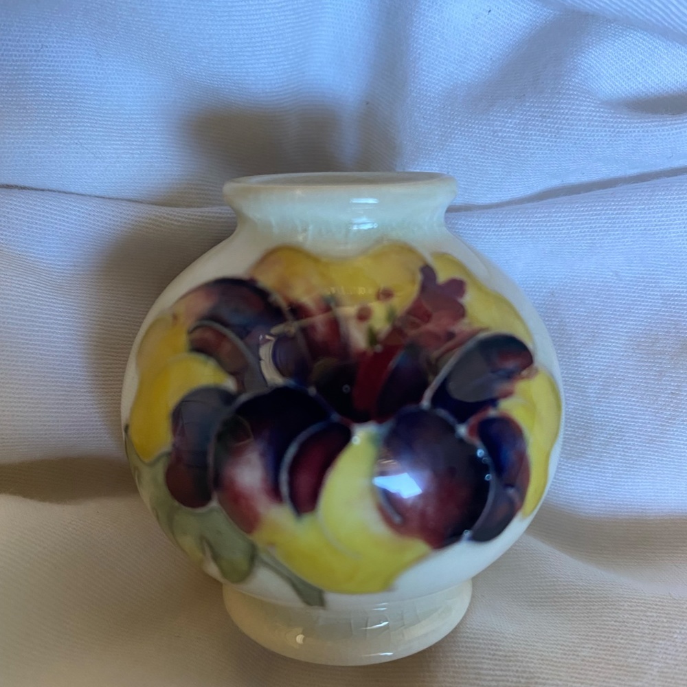 Moorcraft England Miniature Round Pottery Vase Hibiscus